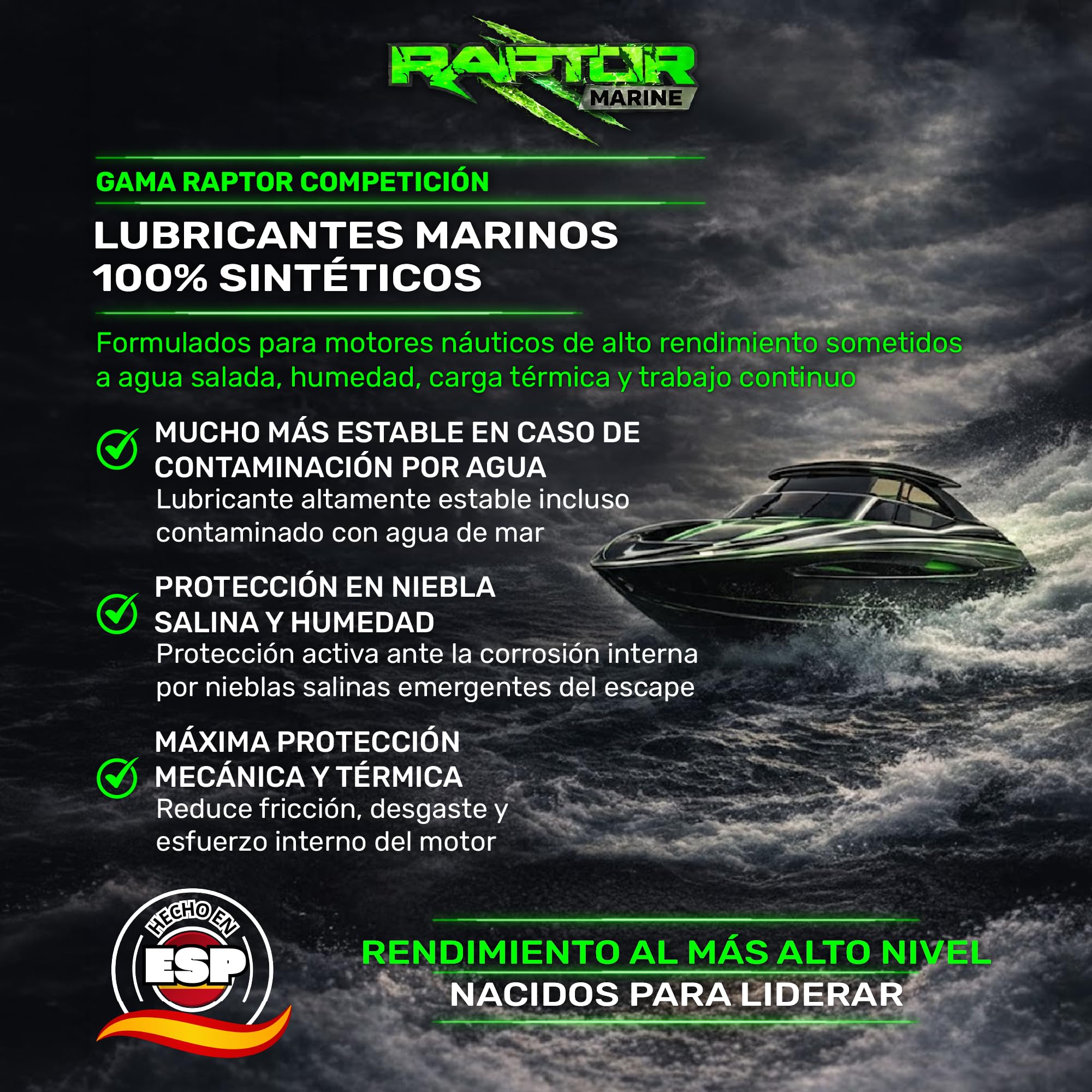 Raptor Marine - Aceite Motor Marino 25W40 100% Sintético Hydroguard | 5L | Fueraborda e Intraborda 4T | Gasolina y Diésel | Anticorrosión | NMMA FC-W, API SP