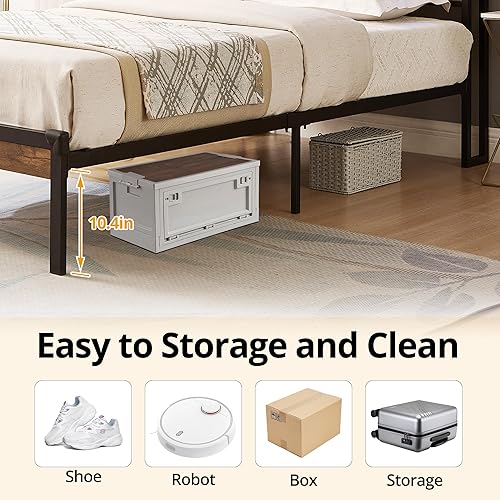 Miniatura 4 de Base de cama individual con luces LED y puertos USB, marco de cama industrial con cabecera de 2 niveles con almacenamiento debajo de la cama, sin