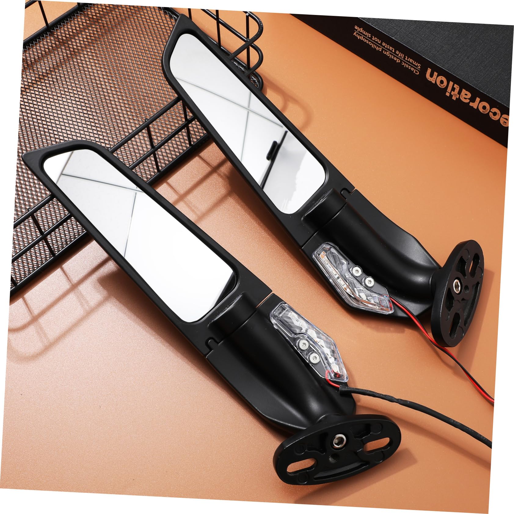 Specchietti Laterali Moto con Frecce 1 Paio Nero Lega di Alluminio ABS | Montaggio Rapido, Accessori Necessari Inclusi, Struttura Stabile e Robusta su Manubrio per Uso Quotidiano