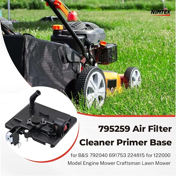 NIMTEK 795259 Air Filter Cleaner Primer Base with 491588S Air Filter for B&S 792040 691753 224815 for 122000 Model Engine Mower Craftsman Lawn Mower