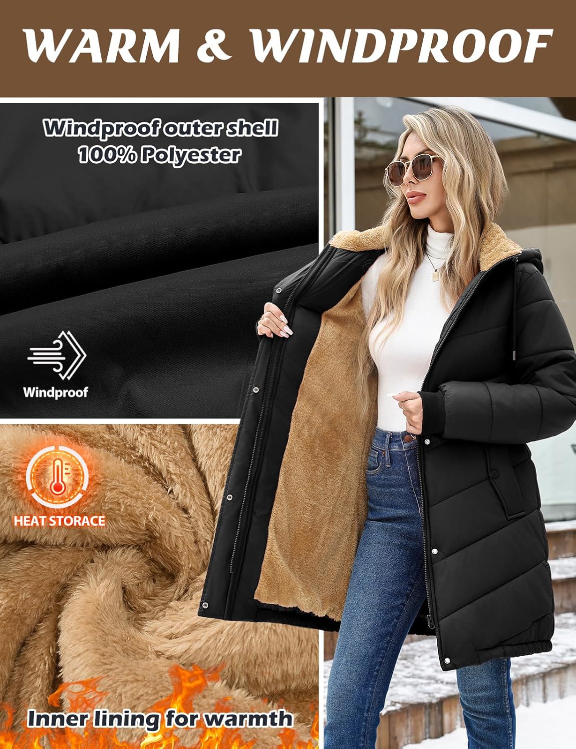 Yusongirl Long Winter Coats for Women Slightly Fitted Mid‑Length Design Keeps You Warm for Commuting & Skiing - Image 5