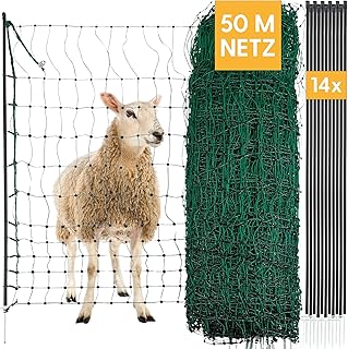 Agrarzone Filet à moutons électrifiable vert 50m x 90cm | Clôture pour pâturage avec doubles pointes | Clôture de protection pour moutons chèvres agneaux | Petite taille de maille et stable