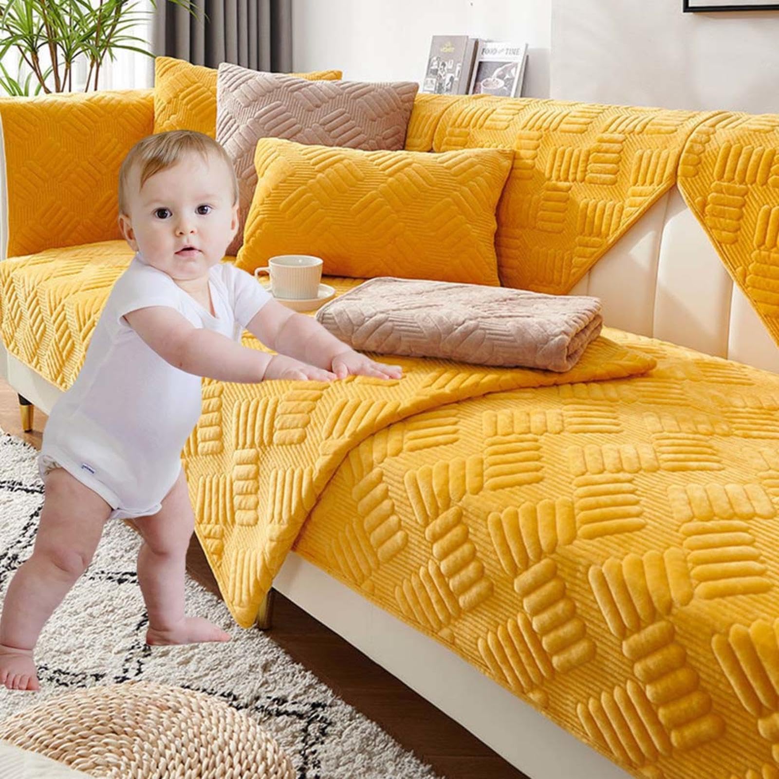 Racib Funny Fuzzy Sofa Cover Sofa Cover L Shape Sofa Cover 4/3/2/1 Seater Universal Non-Slip Sofa Cover Quilted Dangle Sofa Cover Sofa Dog Protector,I-90x160cm — image 1