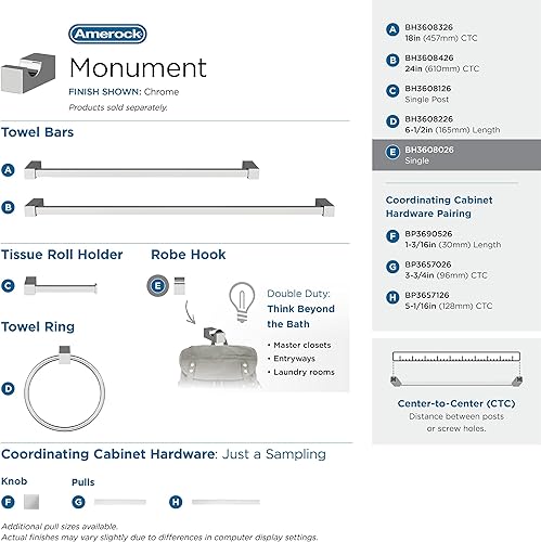 Vista 230 de Amerock BH3608226 Toallero cromado Toallero de 6-1/2 pulgadas (6.496 in) de longitud Monumento Toallero de mano para pared de baño Soporte