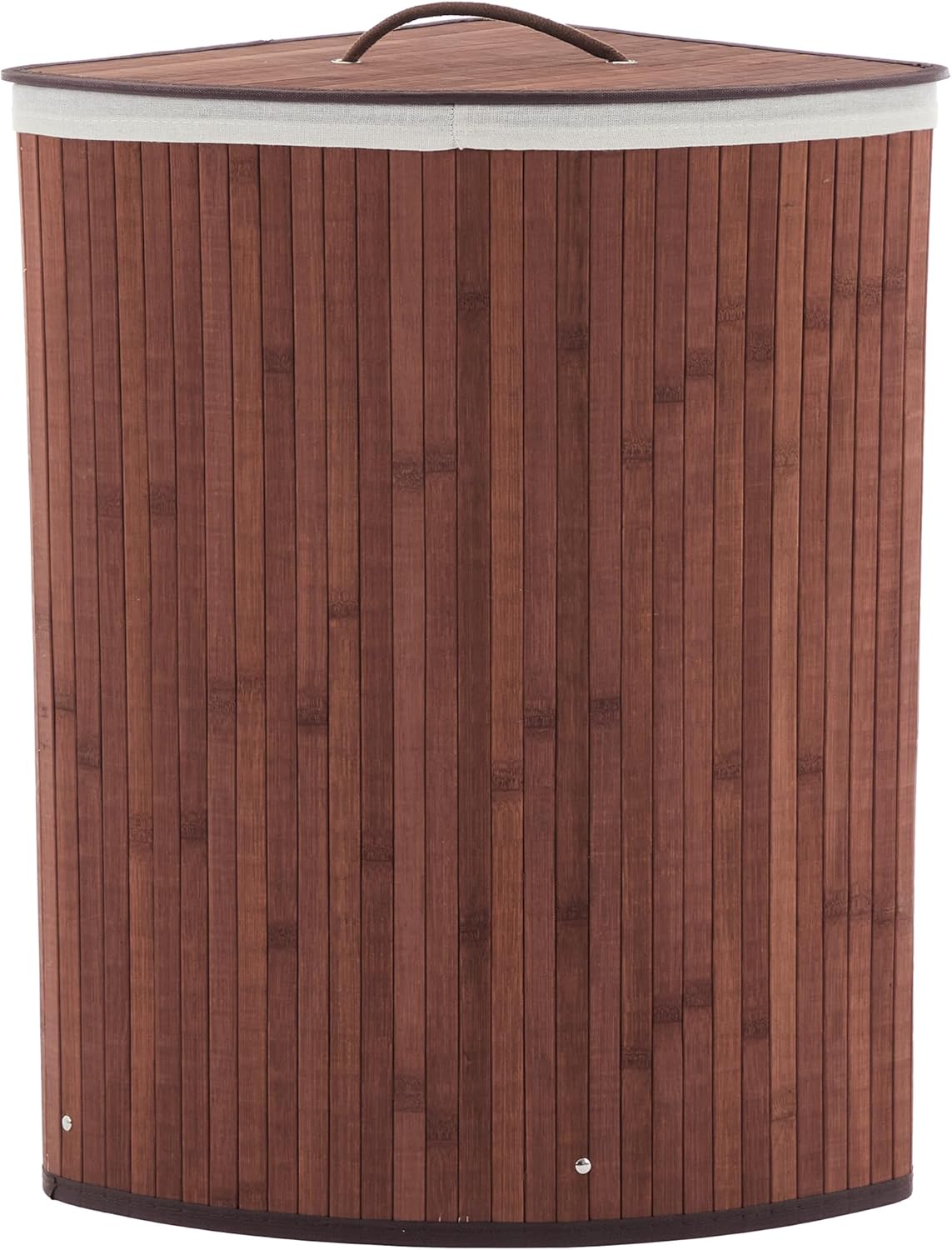 Space-Saving Bamboo Corner Laundry Hamper with Lid – 19 Gallon/73L Collapsible Clothes Basket – Removable Washable Liner – Decorative Wicker Storage for Bedroom, Bathroom, Apartment – Dark Brown