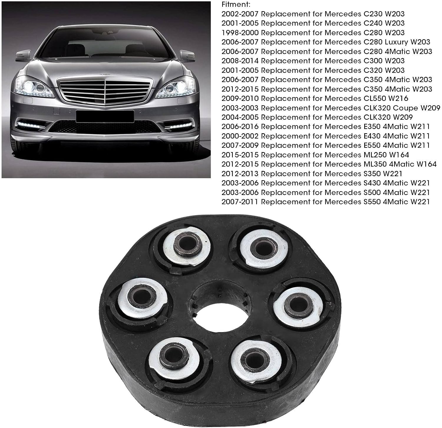 Drive Shaft Flex Joint Disc 1244100615 Replacement Mercedes C230 C240 C280 C320 Flex Disc Coupler Aluminum Rubber Silver Black Simple Installation C300 C350 E350 GLK350 ML350 S550
