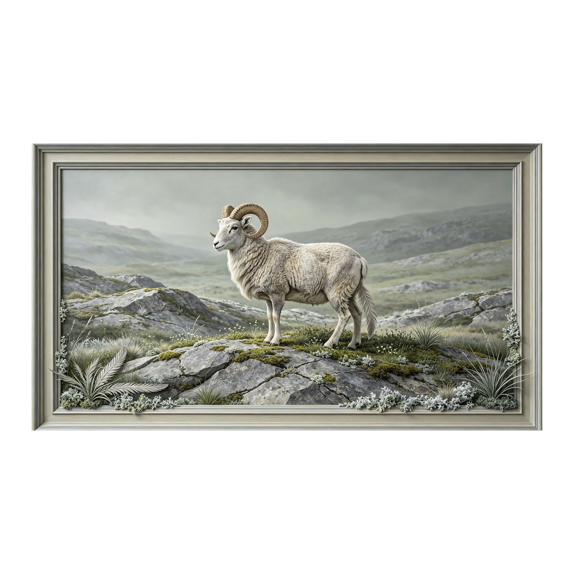 Yzpallescene 3D 3D Framed Wall Art 50cm×90cm Mountain Ram Wilderness Landscape Realistic Painting Large Size SelfAdhesive Removable Wall Decor Prints Artwork for Living Room Bedroom Office