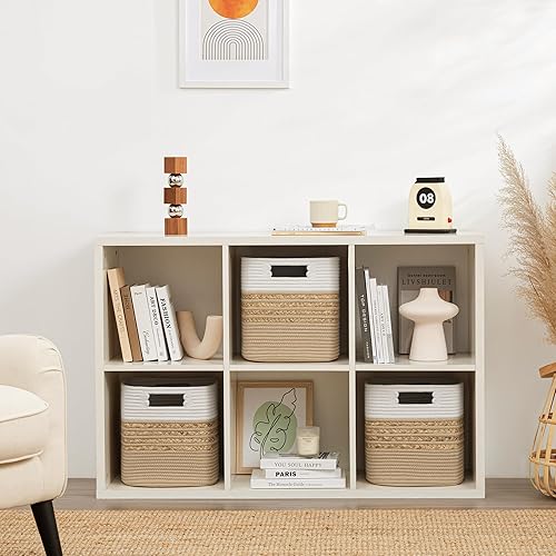 Miniatura 5 de UBBCARE Juego de 3 cubos de almacenamiento de 11 x 10.5 x 10.5 pulgadas, cubos de almacenamiento de jacinto de agua para estantes, juguetes, libros,