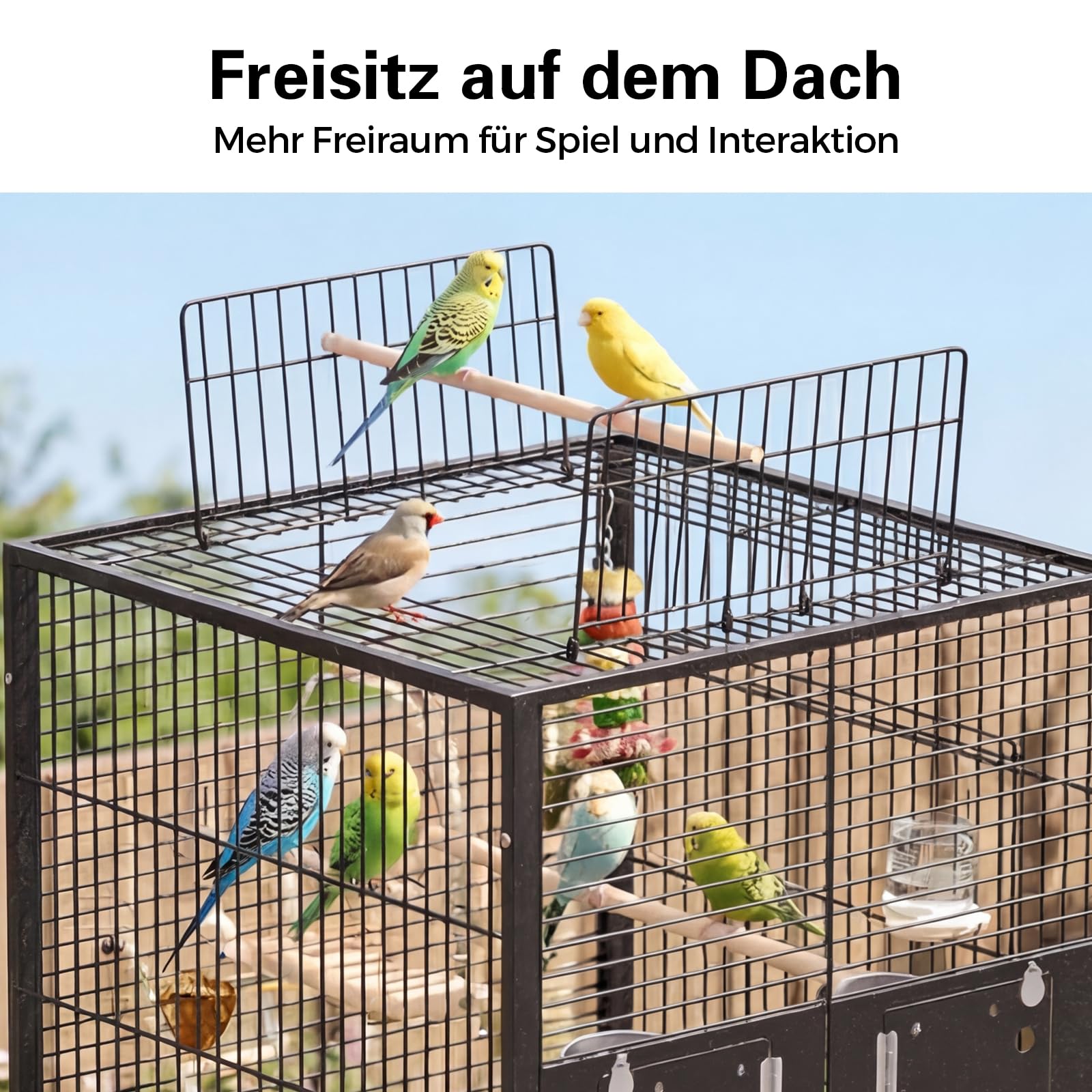 146cm Vogelkäfig Groß mit Ständer und Rollen, Vogelvoliere mit Herausziehbarer Bodenschale, Sitzstangen und Futternäpfen, Käfig für Wellensittiche, Nymphensittiche, Agaporniden