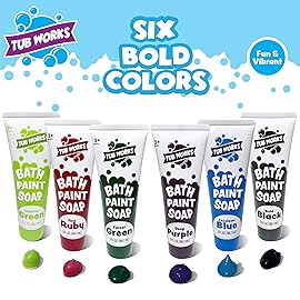 Tub Works Bath Paint Soap Bath Toy, Bold 6 Pack | Non-Toxic | Washable Bathtub Paint for Finger Painting on Tub Walls | Ideal Toddler Bath Toys for Creative Play | Easy to Clean, Fun Paint Soap