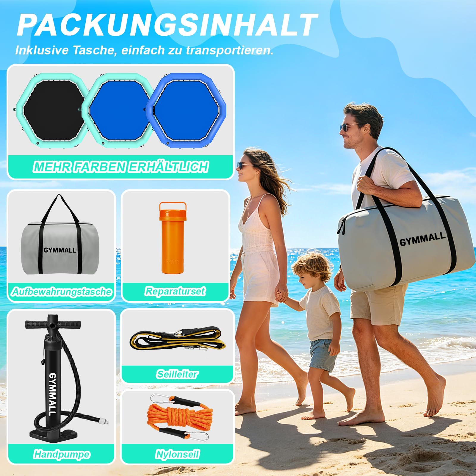 Aufblasbares Schwimmdock 240cm, Sechseckig mit Netz | Strapazierfähiges PVC, Langlebig, Stabil. Für Pool, See, Strand. Netzmitte zum Entspannen. Schnell Aufblasbar, Tragbar