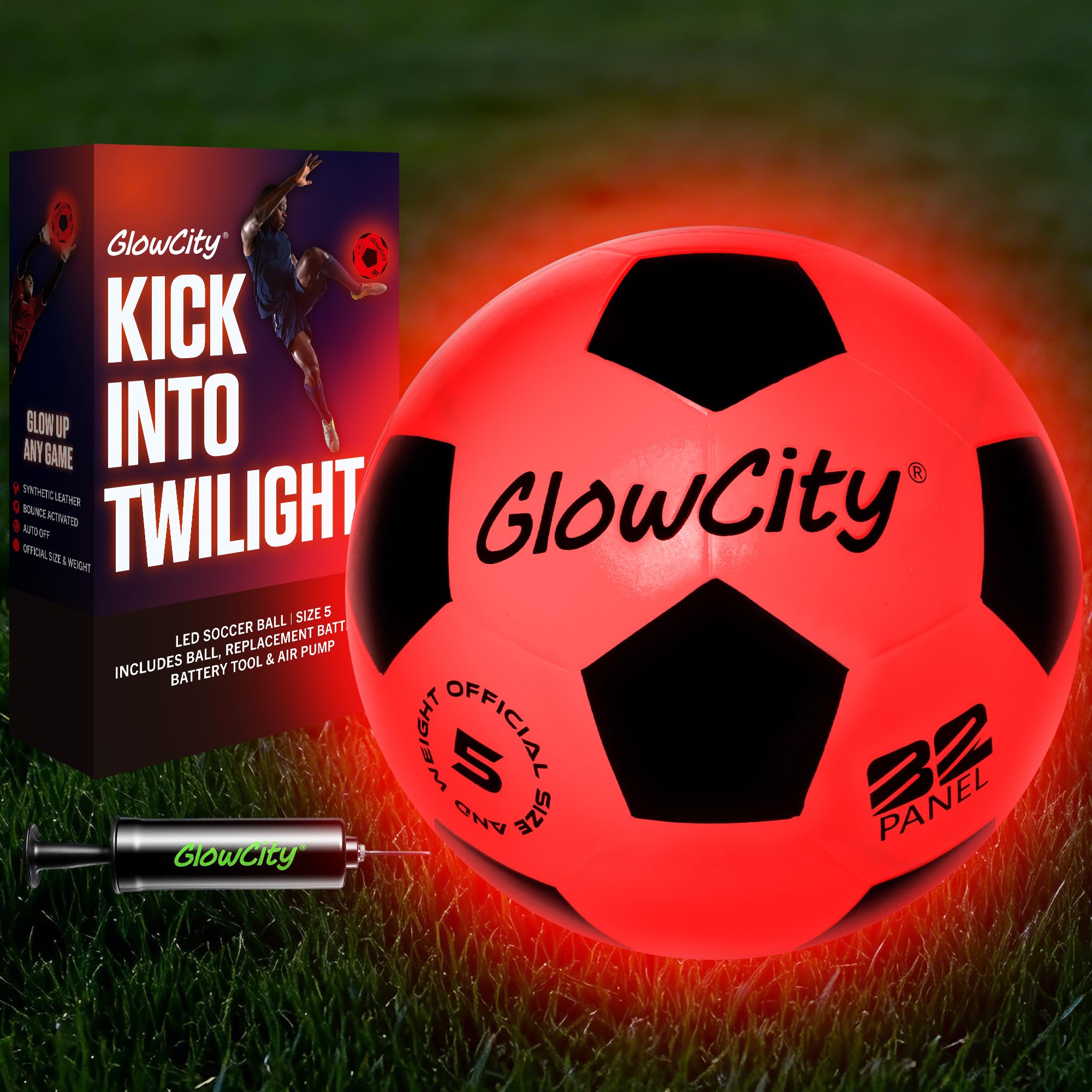 GlowCity Glow in The Dark Soccer Ball - Sizes 3, 4, 5 for Kids, Teens & Adults - Light Up Soccer Ball with 2 LED Lights - Sports Birthday Gifts Ideas for Boys & Teenagers Ages 6 7 8 9 10 11 12 13 14