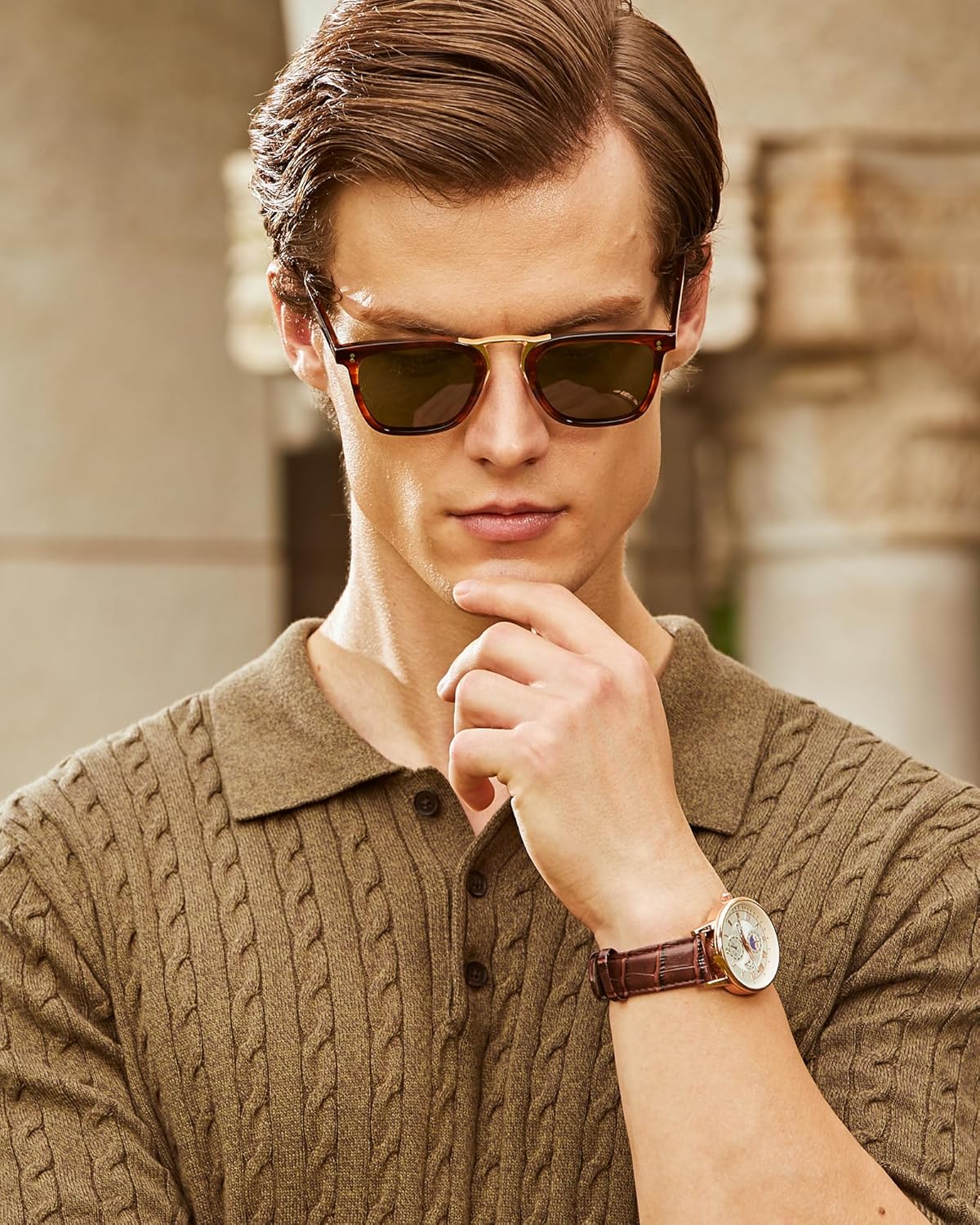 CARFIA Square Acetate Polarized Sunglasses for Men UV Protection Retro Style CA5107 - Image 3