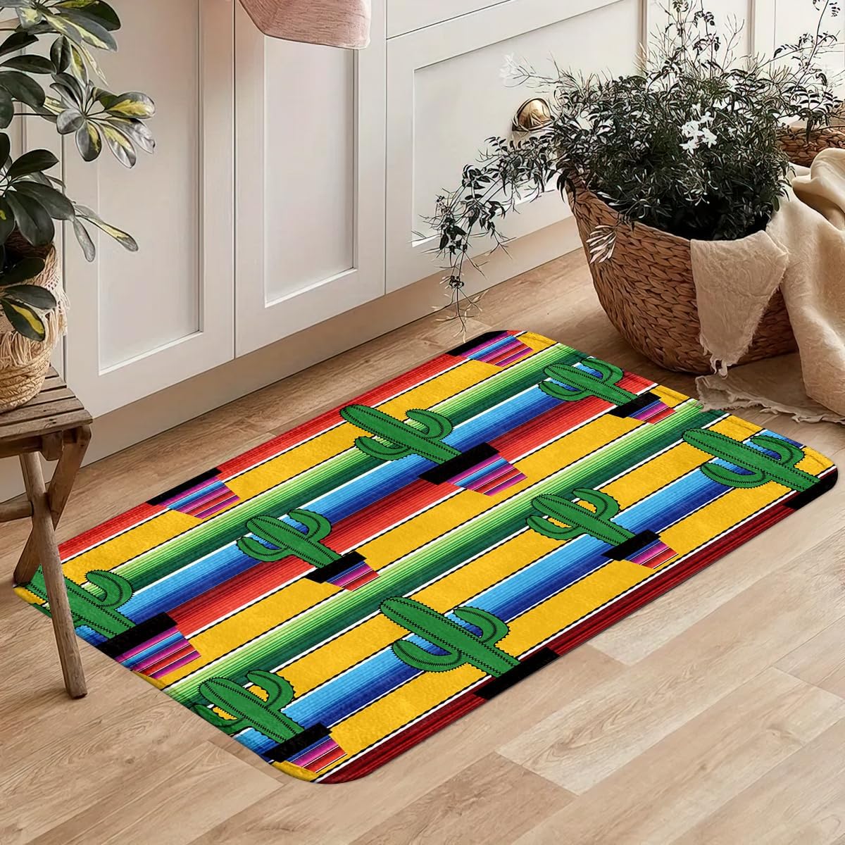 2 Piece Mexican Fiesta Kitchen Rug Set - Cinco de Mayo Stripe Floor Mats, Non-Slip Washable Kitchen Runner and Small Mat for Mexican Decor, Fiesta Party Supplies, Indoor Entryway (Mexican 3)