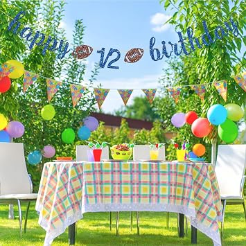 Football Happy 1/2 Birthday Banner, Sport Football Themed Birthday Decorations, 6 Months, Boys Half Year Old Bday Party Supplies (Blue Glitter)