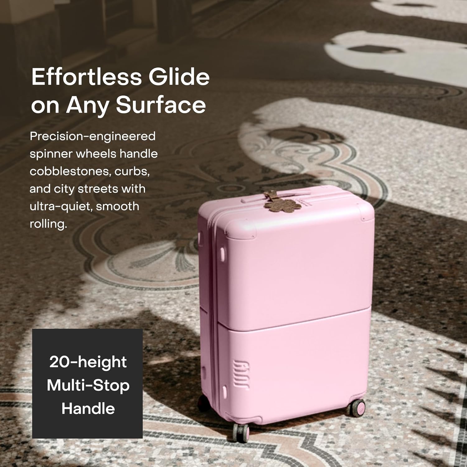 July Checked Expandable - 24.5" Airline Approved Check In Luggage with Wheels, Spinner Suitcase for Men & Women - TSA Lock Rolling Suitcase, Spinner Wheels, Expansion Zip, Y-Strap - Blush Pink