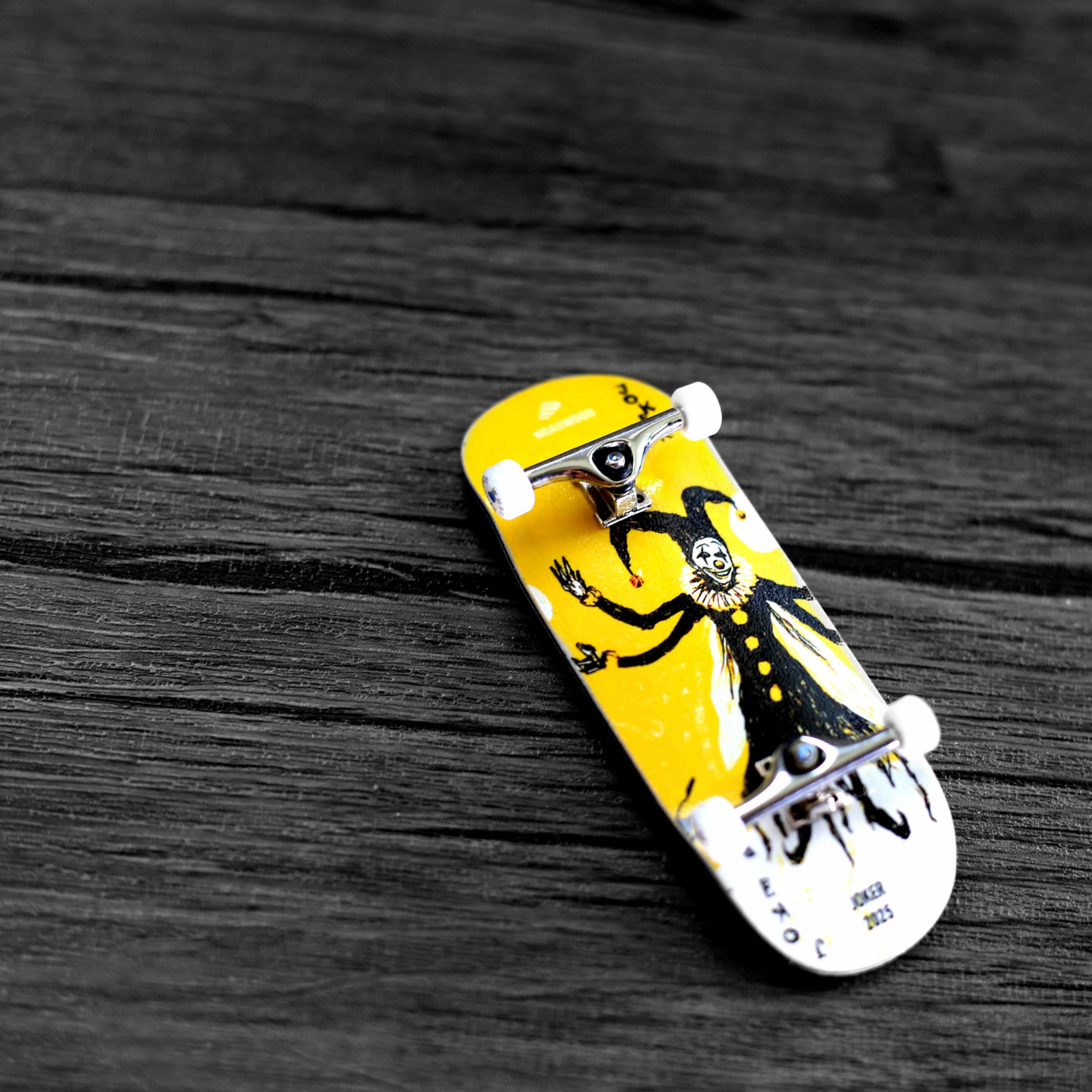 NOAHWOOD 2025 15s PRO Fingerboard Complete (5-Layer Colour Maple Wooden Pro Concave 35 x 98mm Handmade Deck + 34mm Prince 3G Silver Truck + Crown White Wheels iii) Yellow Joker