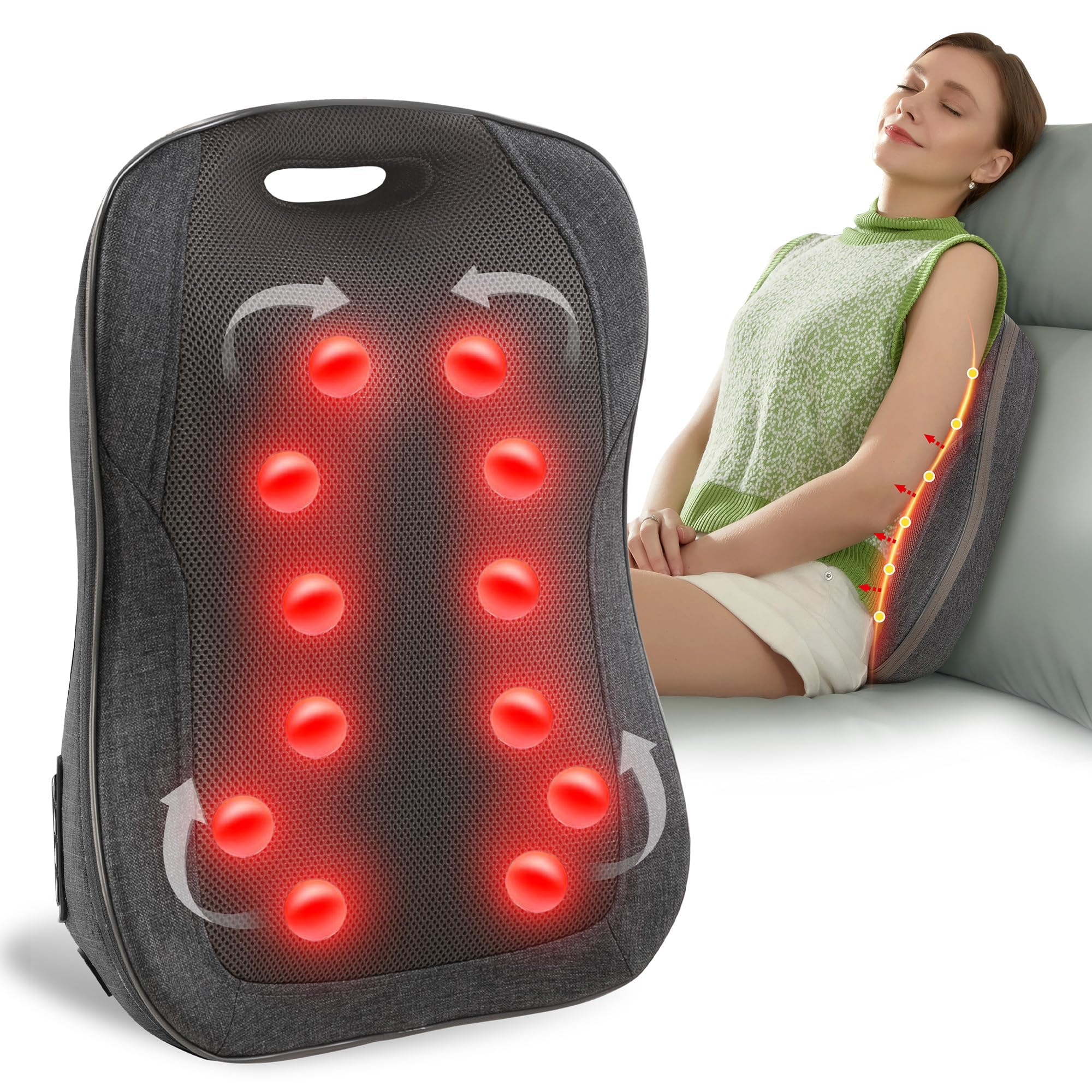 Comfier Shiatsu Back Massager with Heat- Portable Massage Cushion, Best Gifts for Women/Men, Adjustable Kneading Massage Chair Pad, Chair Massager for Office,Home Use,Gifts for Dad