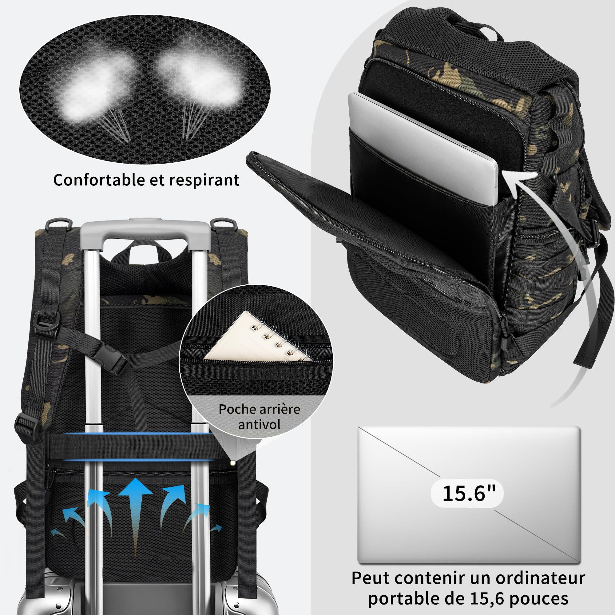OUUTMEE Sac à Dos pour Appareil Photo pour DSLR/SLR, Étanche (Camouflage noir)