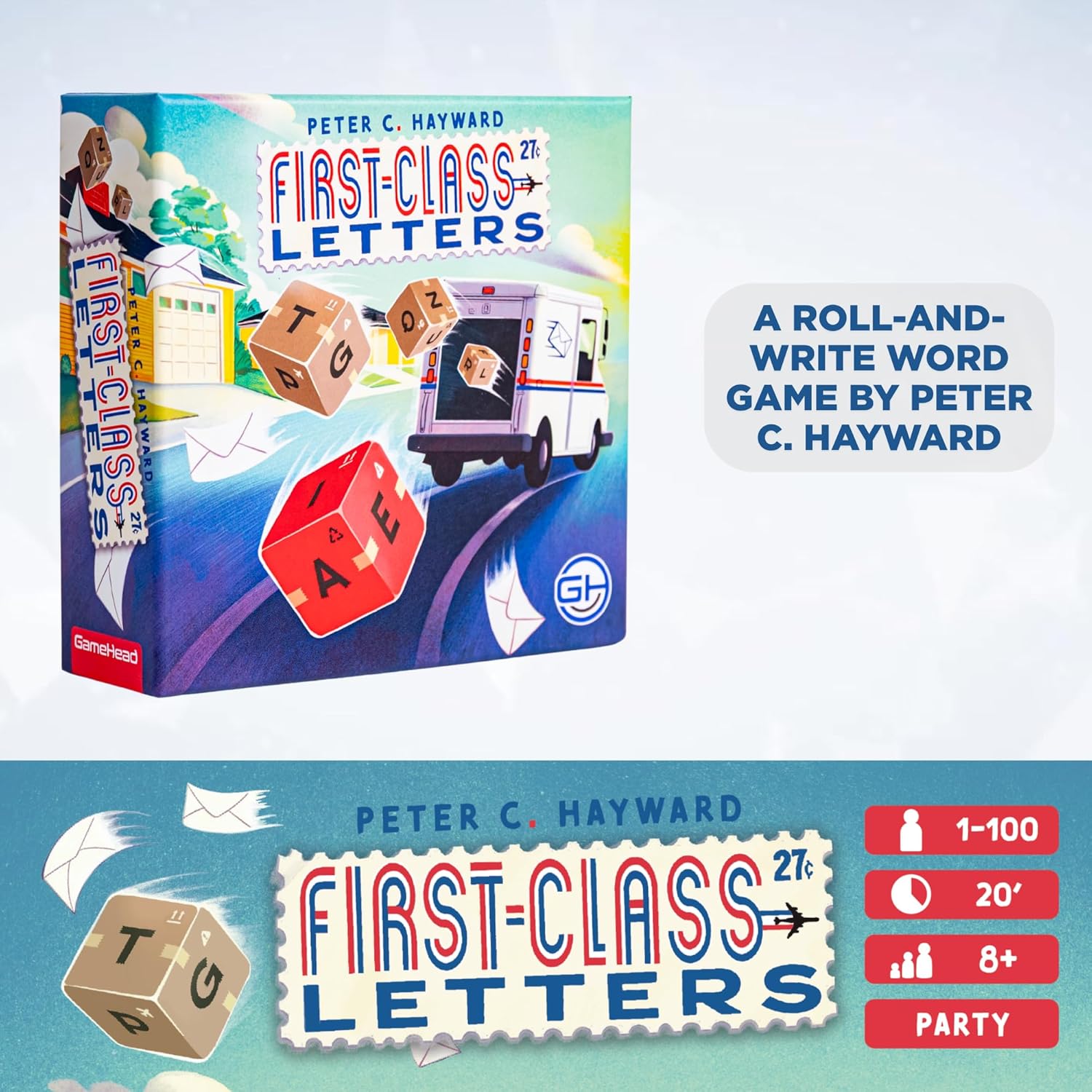 GameHead First-Class Letters, Roll & Write Word Game for Families and Parties, Ages 8+, 1-100 Players, Fast Paced 20 Minute Play Time, Fun and Travel Friendly - Image 2