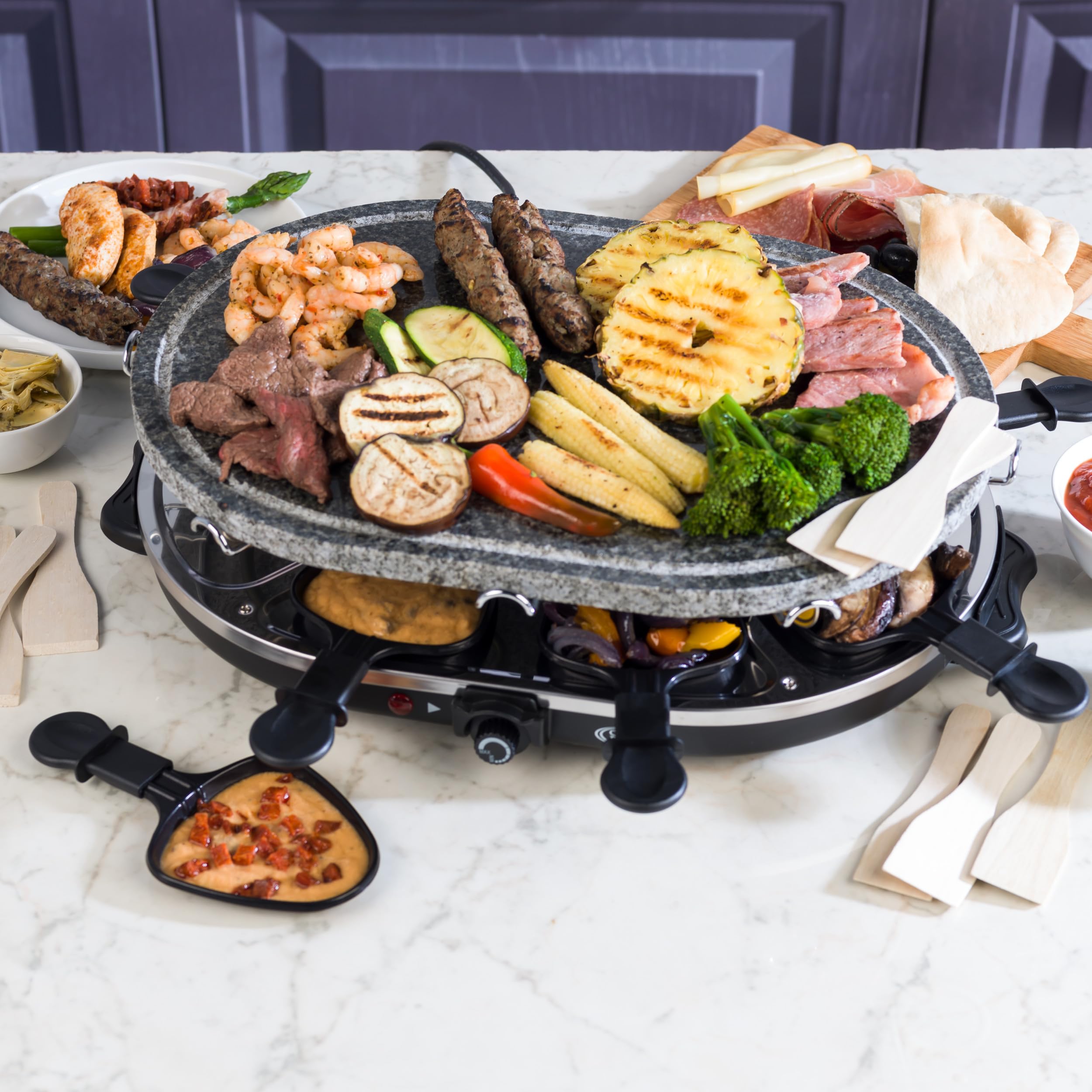 Giles & Posner Grill raclette de Mesa 1200 W con Placa de Piedra