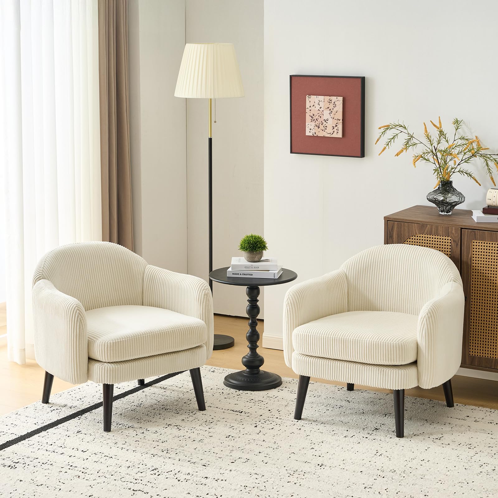 Bonnlo Sessel, Gepolsterter Cocktailsessel, Lesesessel, Clubsessel, Moderner Loungesessel für Wohnzimmer, Schlafzimmer, Büro oder Wartebereich, belastbar bis 113 kg, Feincord, Beige