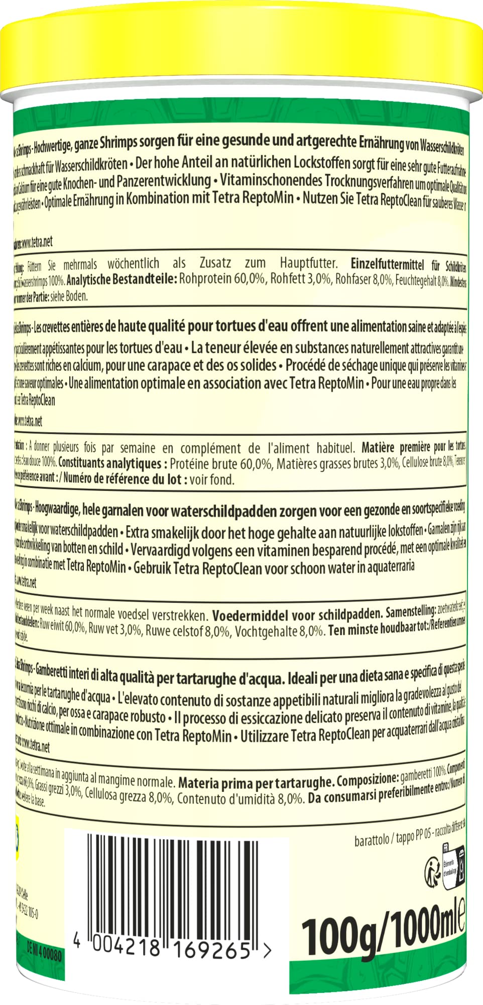 Tetra Repto Delica Shrimps - Manjares para tortugas acuáticas, Lata de 1 L