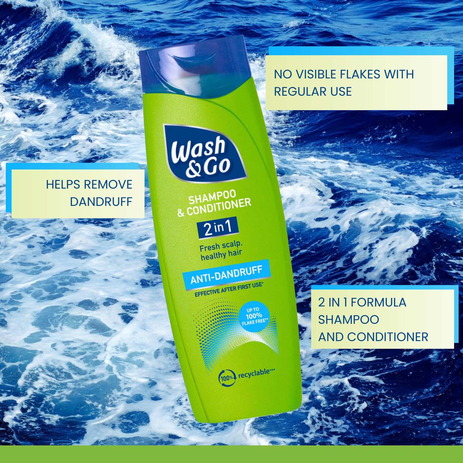 Wash & Go 2 en 1 Champú y Acondicionador Anticaspa, Paquete de 9