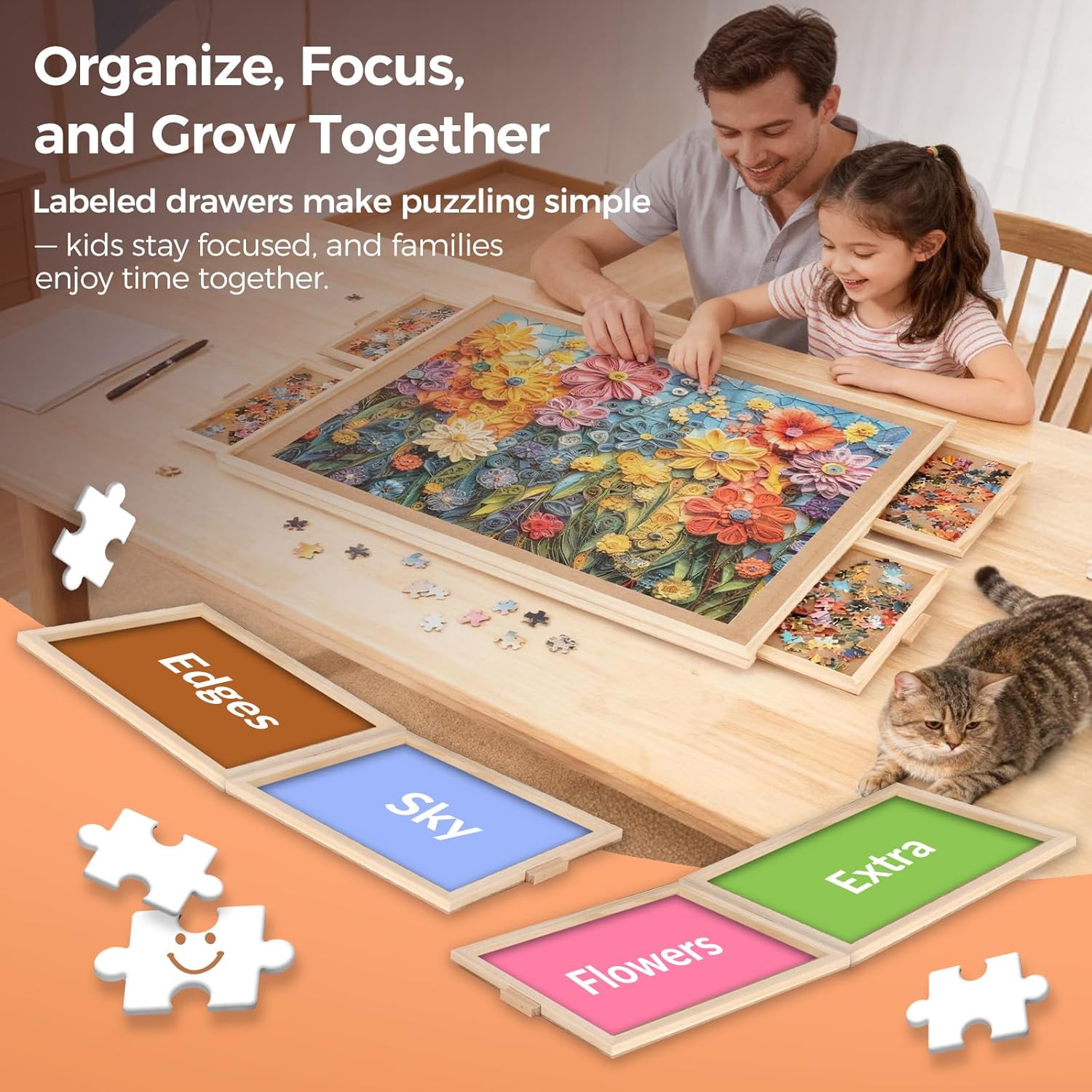 ALL4JIG 2000 Piece Rotating Puzzle Board with 4 Drawers and Cover, 28.5"x40.1"Portable Wooden Jigsaw Puzzle Table for Adults Portable, Lazy Susan Spinning Boards Birthday Gift for mom