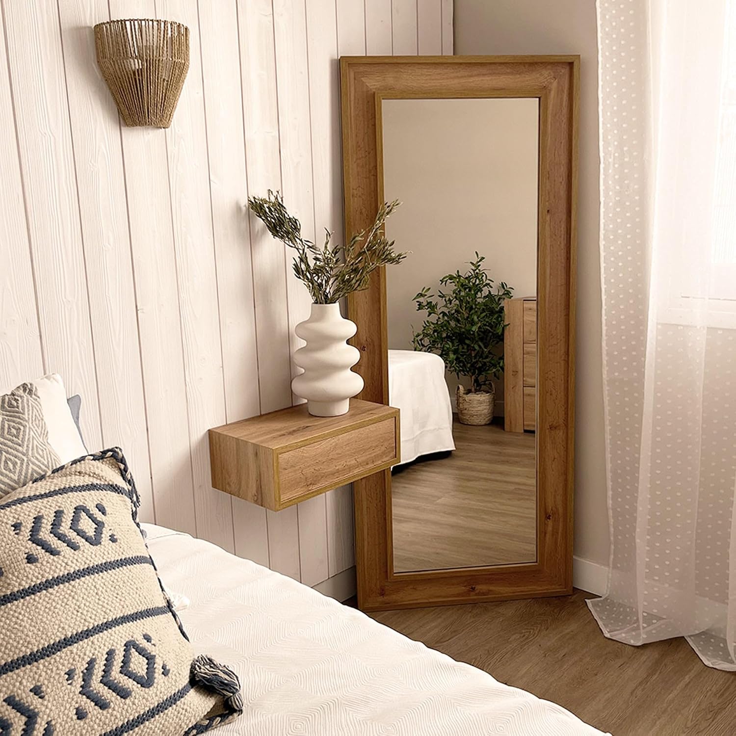 Mobili Fiver, Angelica wall/Floor Mirror, 63x 26.4 in, Rustic Oak, Made in Italy