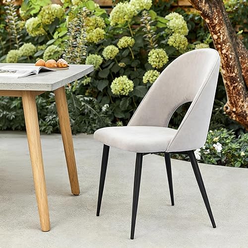 Miniatura 8 de Juego de 4 sillas de comedor, sillas de comedor tapizadas de terciopelo de madera, silla de cocina moderna minimalista con respaldo curvado