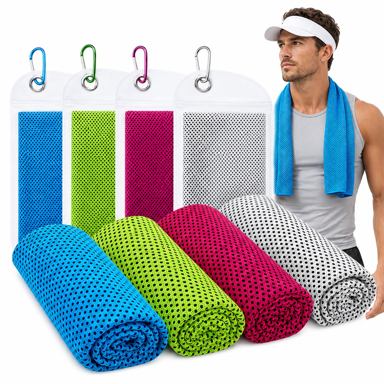 Aonuy 4 Pack Cooling Towels (40"x12"), Cooling Towels for Neck,Cool Towel, Cool Down Towel,UV Protection Soft Breathable for Golf,Sport,Running,Gym,Camping,Fitness,Workout & More Activities