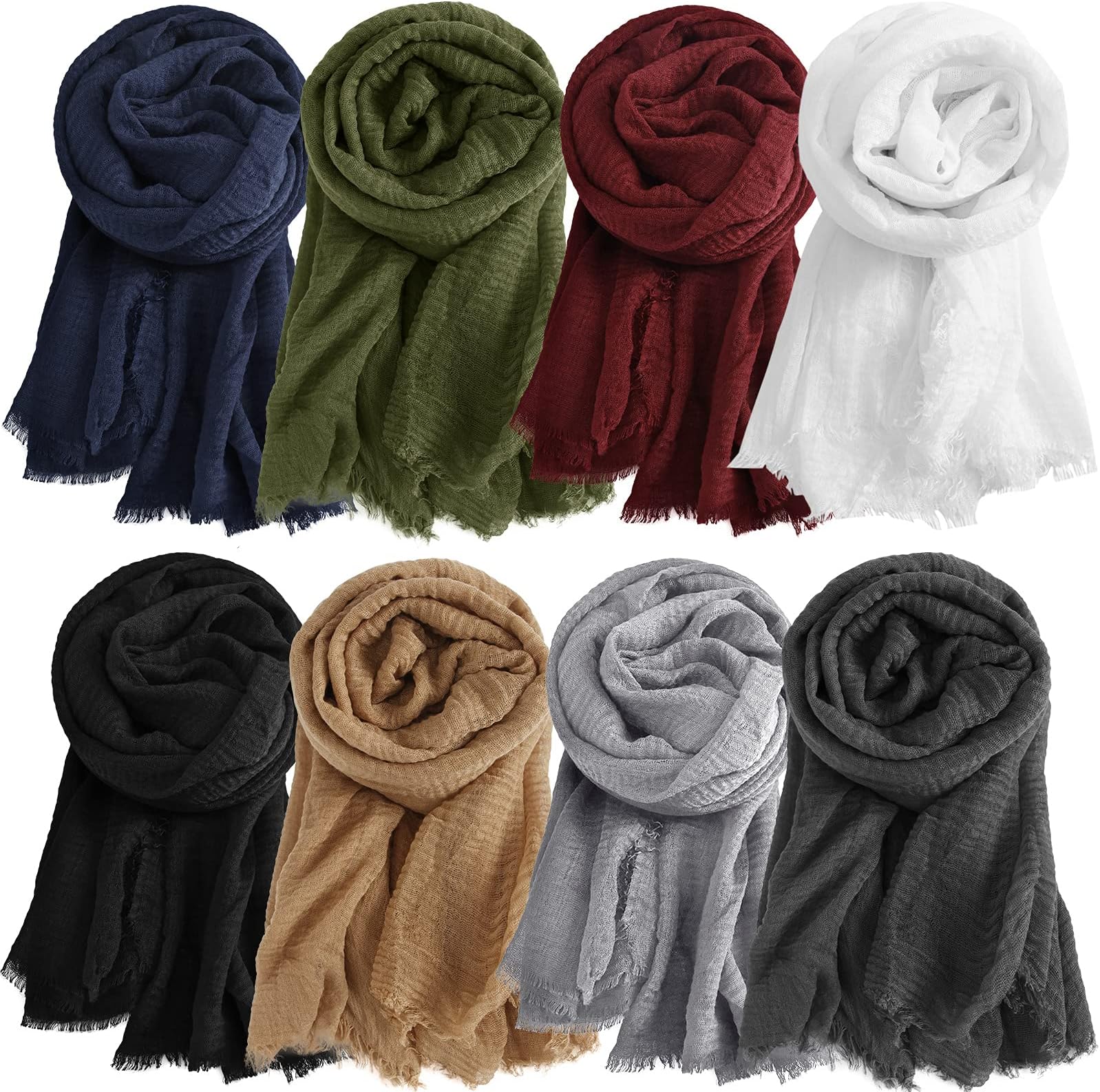 8 Pcs Women Cotton Hijab Scarf Bulk for All Season Muslim Scarf Shawl Crinkle Hijab Mixed Color