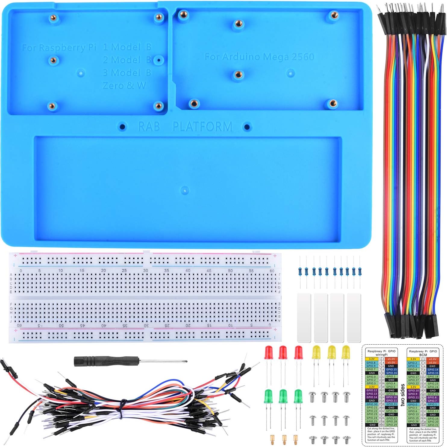 Breadboard Kit with Arduino Raspberry Pi Breadboard Holder, 14 in 1 RAB Holder Kit for Arduino UNO R3, Arduino Mega 2560, Raspberry Pi 3B+, 3B, 2B, 1B+ Zero W, and Breadboard (RAB Holder Kit)