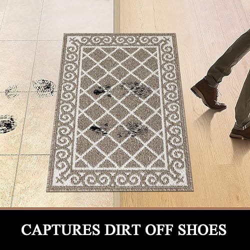 Miniatura 110 de HEBE Tapete para puerta interior, 20 x 32 pulgadas, antideslizante, para puerta delantera, lavable, atrapador de suciedad para entrada, tapete