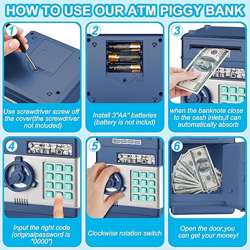 Miniatura 6 de Hucha electrónica de dibujos animados con contraseña de cajero automático para efectivo, moneda de desplazamiento automático, caja de ahorro de