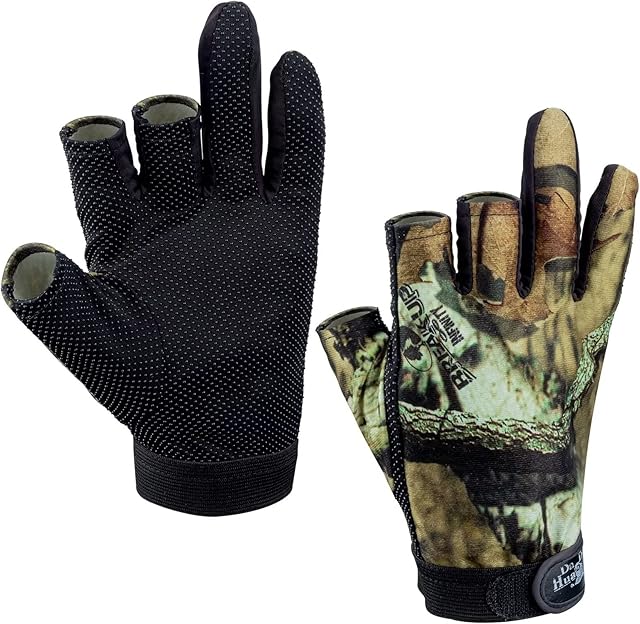 THKFISH Fishing Gloves, 1Pair 3 Cut Finger Anti-slip Breathable Fishing Hunting Jungle Camouflage Camo Fishing Gloves