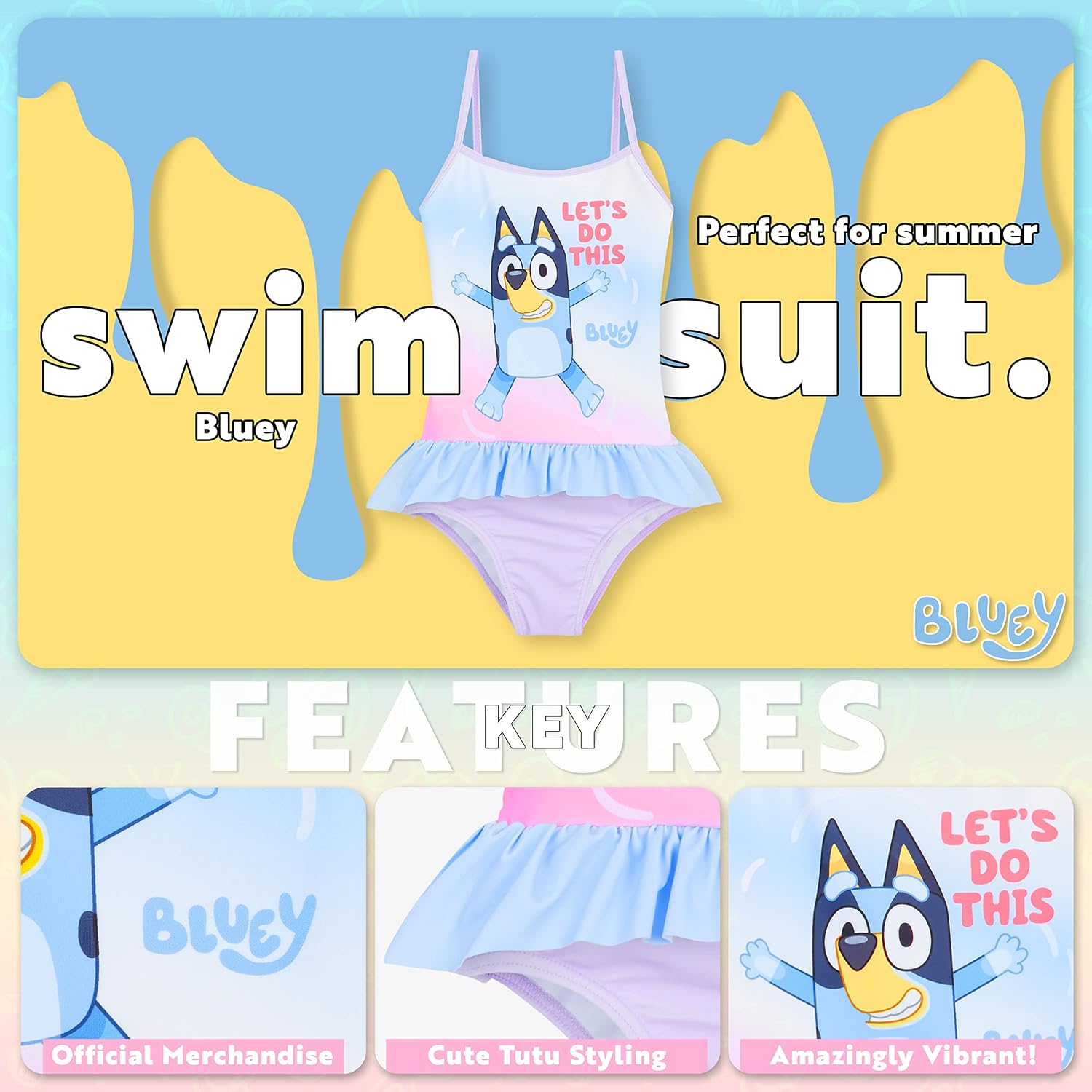 Bluey Girls Swimsuit One Piece Bathing Suit or Rash Guard Set Kids, Toddlers, Swimwear Pool Beach Travel Essentials Holiday