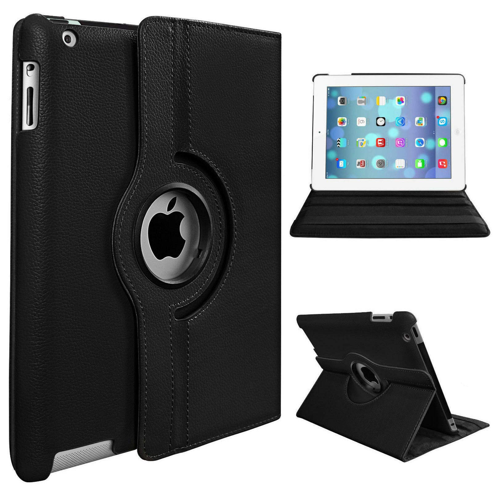 Leather Rotate 360° Stand Case For Apple iPad mini 1,2,3 Generation (BLACK) - Image 3