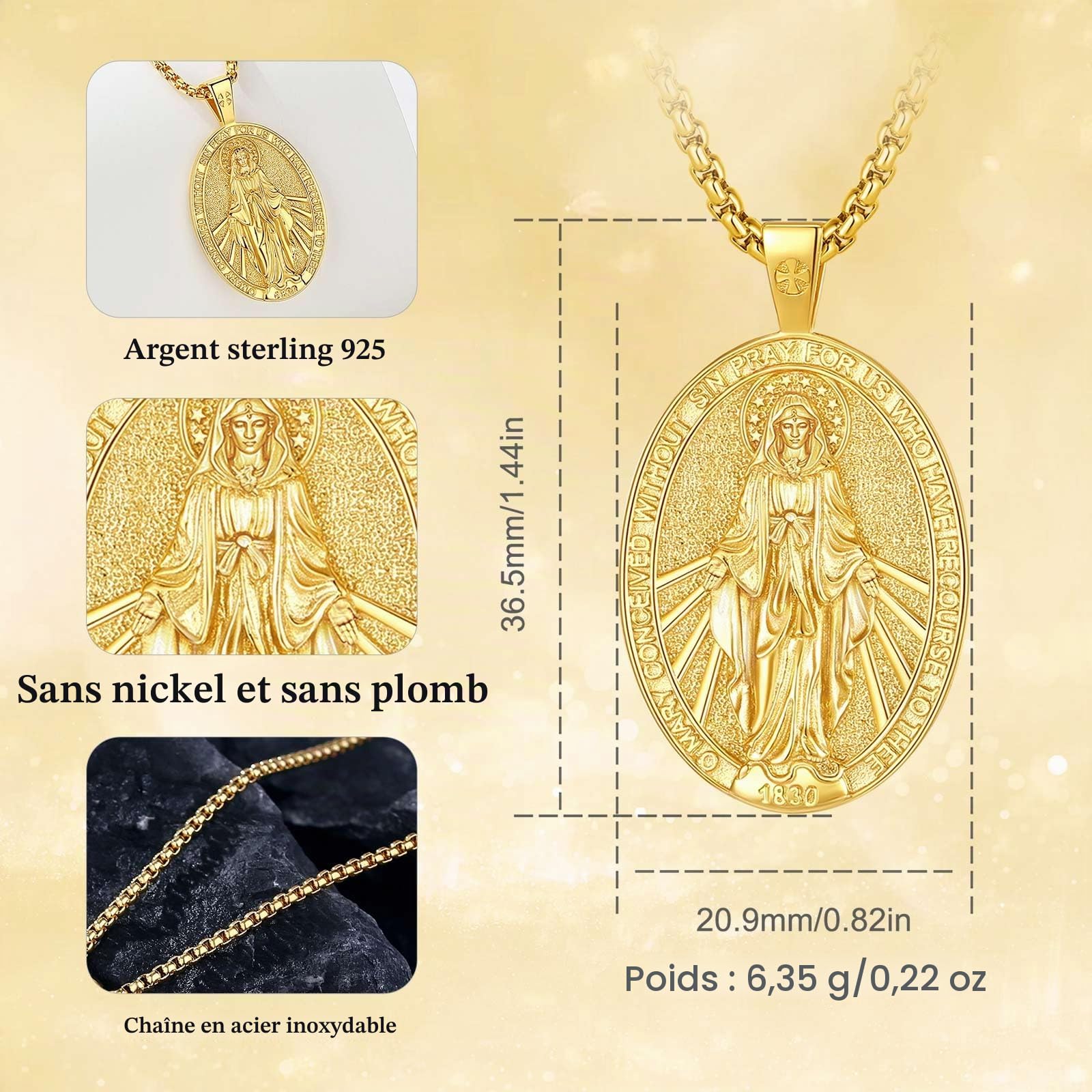 AEONSLOVE Medaille Miraculeuse Argent 925 Collier Croix Chretienne Orthodoxe pour Homme Femme, Pendentif Saint Benoit/Saint Michel/Vierge Marie/Raphael/Metatron/Christophe, Bijoux Religieux