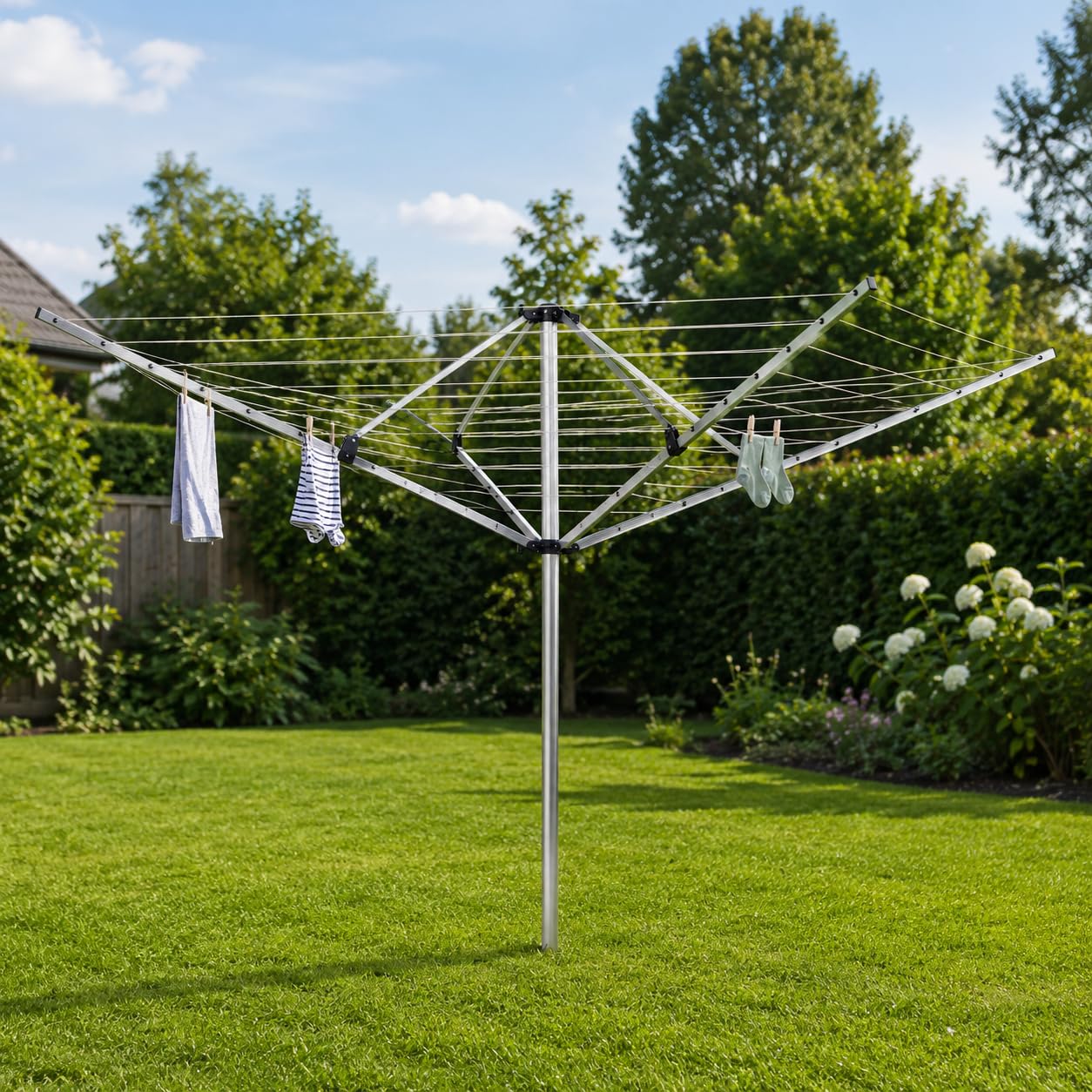 KADAX Séchoir à linge avec 50 mètres de corde à linge, séchoir en aluminium inoxydable pour l'extérieur, hauteur réglable avec housse de sol pour jardin (50m)