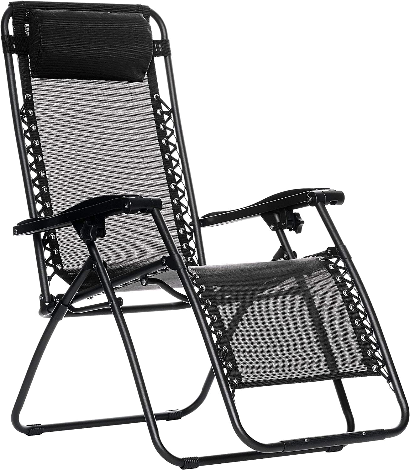 ZEPOLI Zero Gravity Folding Recliner Chair, Adjustable Patio Lounge Chaise, Outdoor Wicker Rattan Furniture with Cup Holder and Pillow for Poolside, Yard, Beach (Black)