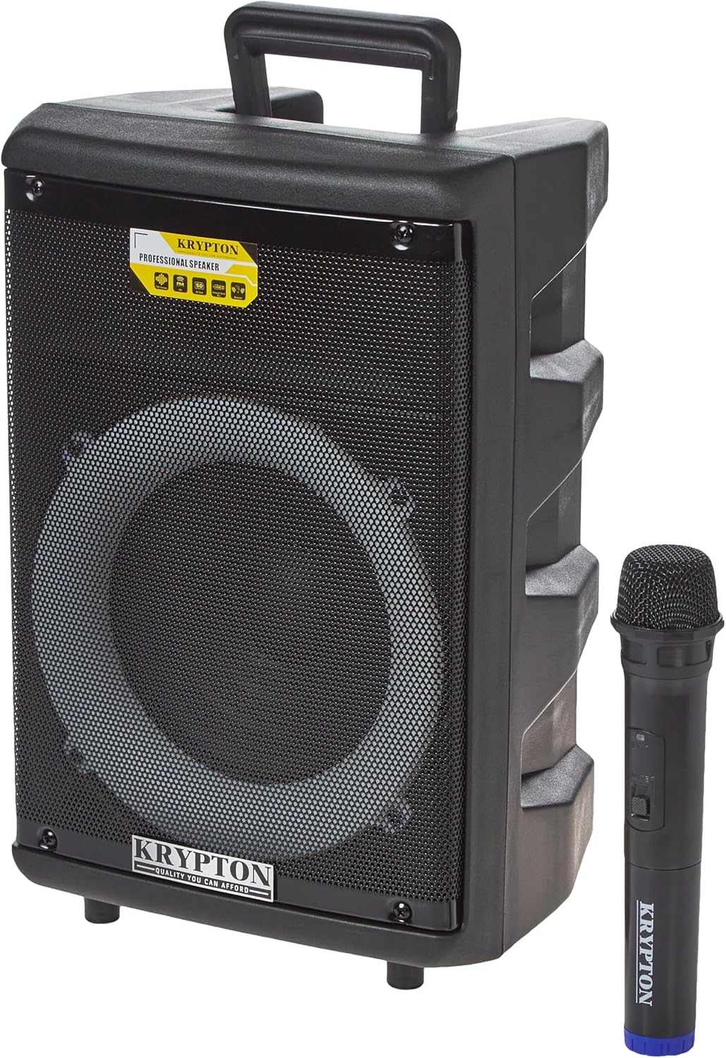 Krypton Rechargeable Portable Speaker 8 inch – Portable Trolley Speake with Comfortable Handle, Bluetooth, Secure Digital