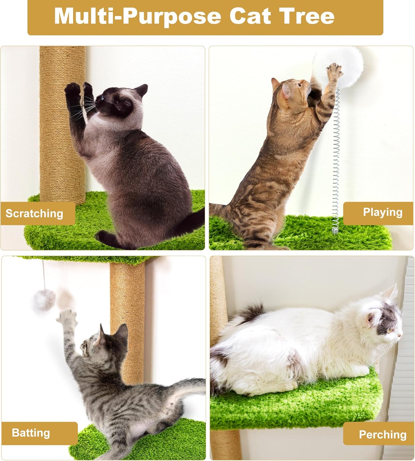 Cat Wall Climber and Floating Shelves, Wall Mounted Cat Tree for Kittens & Cats Up to 30lbs, 4-Tier Adjustable Design with Green Plush Pads