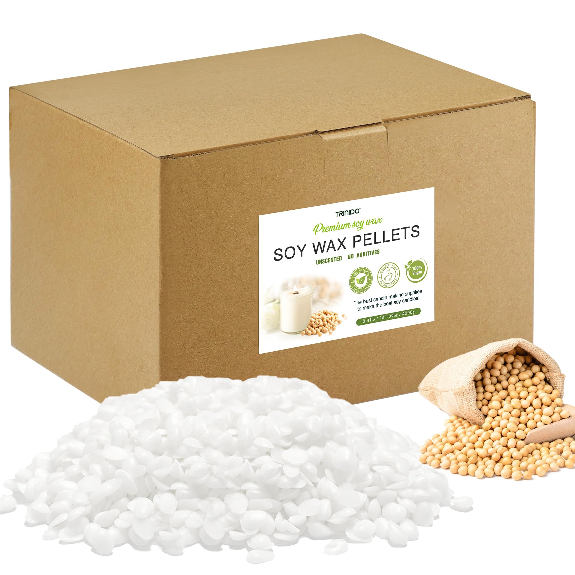TRINIDa Soy Wax for Candle Making, 4KG SoyPRO Candle Wax Pellets, 100% Soy Wax Supplies of Candle Making for Adults and Beginners, Premium Pure Natural