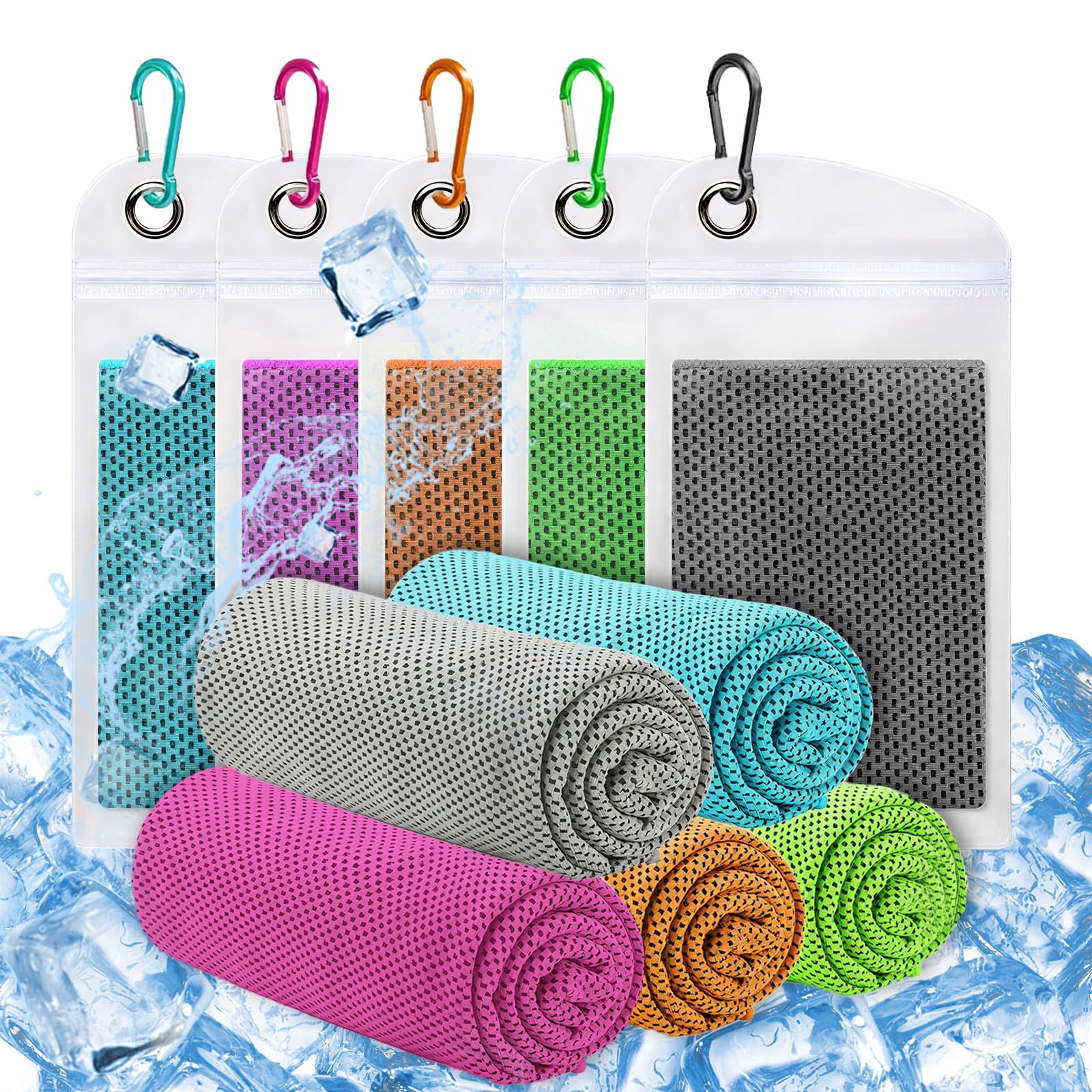 Cooling Towels for Neck and Face, 5PCS Cool Cold Towel, Soft Breathable Sweat Towel for Sports Gym Yoga Workout Running Camping(30x90cm)