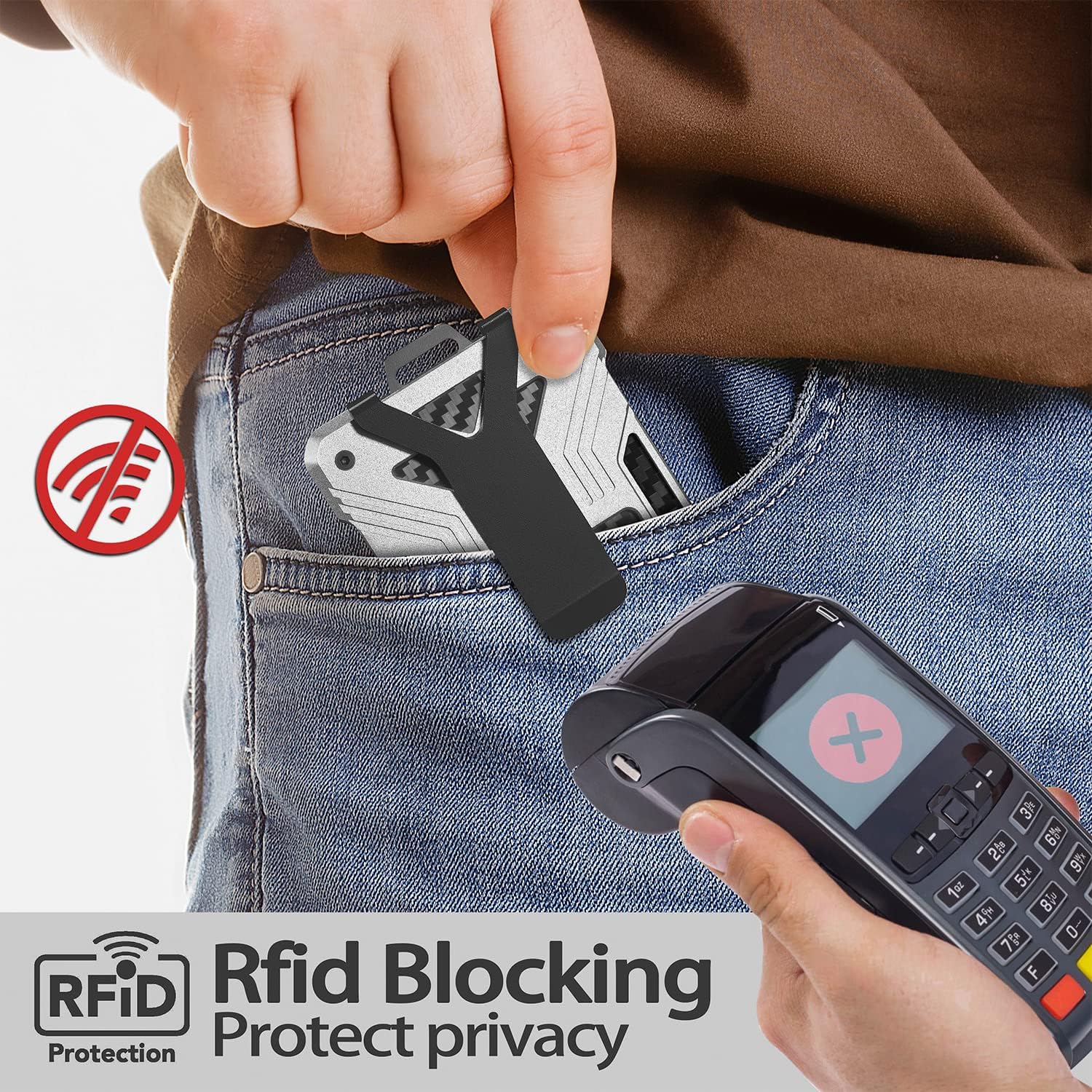 kullder Minimalist Wallet for Men, Slim Wallet with Clear ID Card Holder, Carbon Fiber Wallet, Aluminum Wallet with Metal Money Clip for Men, RFID Blocking Ultra-Thin Tactical Wallet Mens Gift-Silver - Image 5