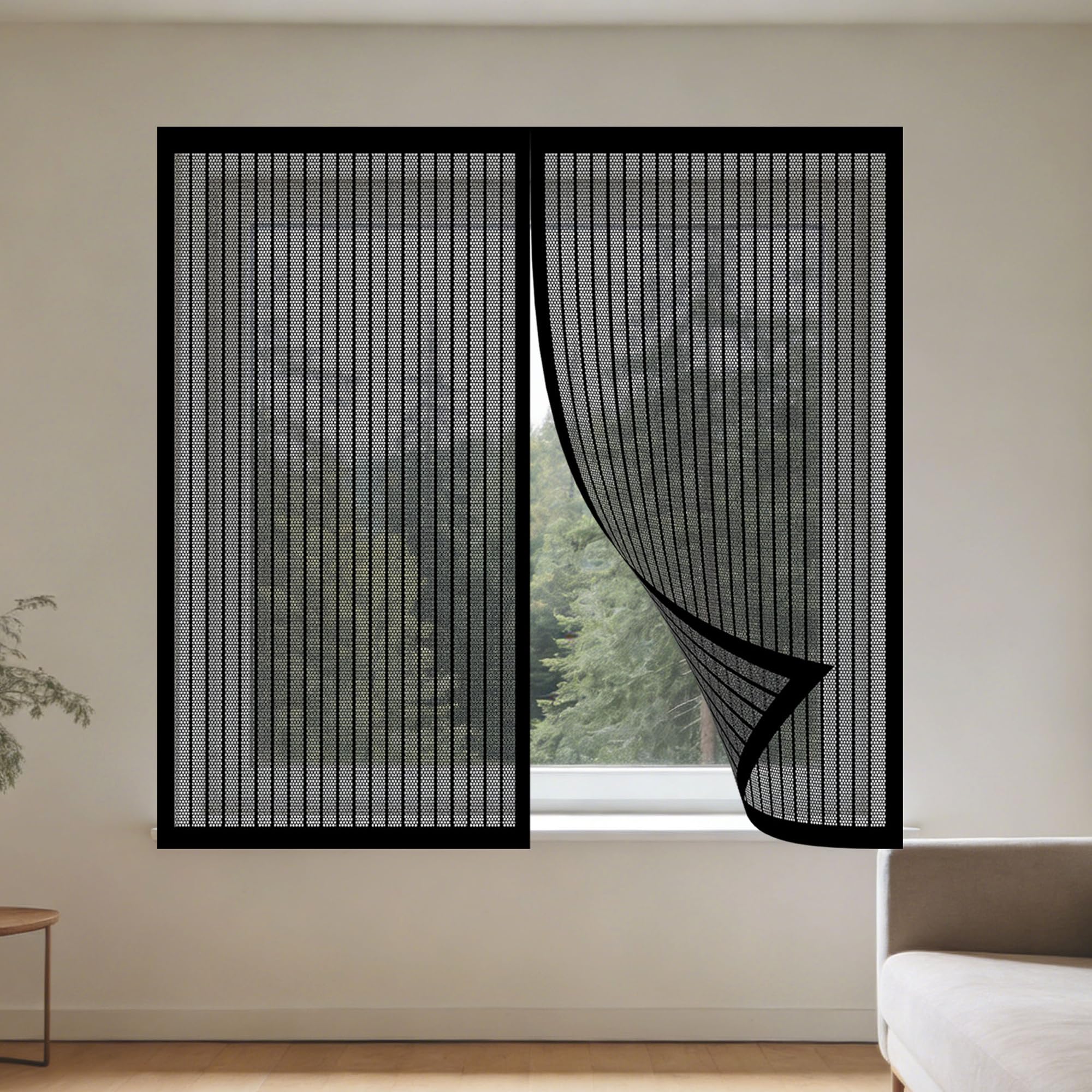 Magnetic Window Fly Screens Windows 155 x 155 cm Selfadhesive Tape Mosquito Net Window Insect Screen Mesh Custom Size for Windows Doors and Patio Screens, Black