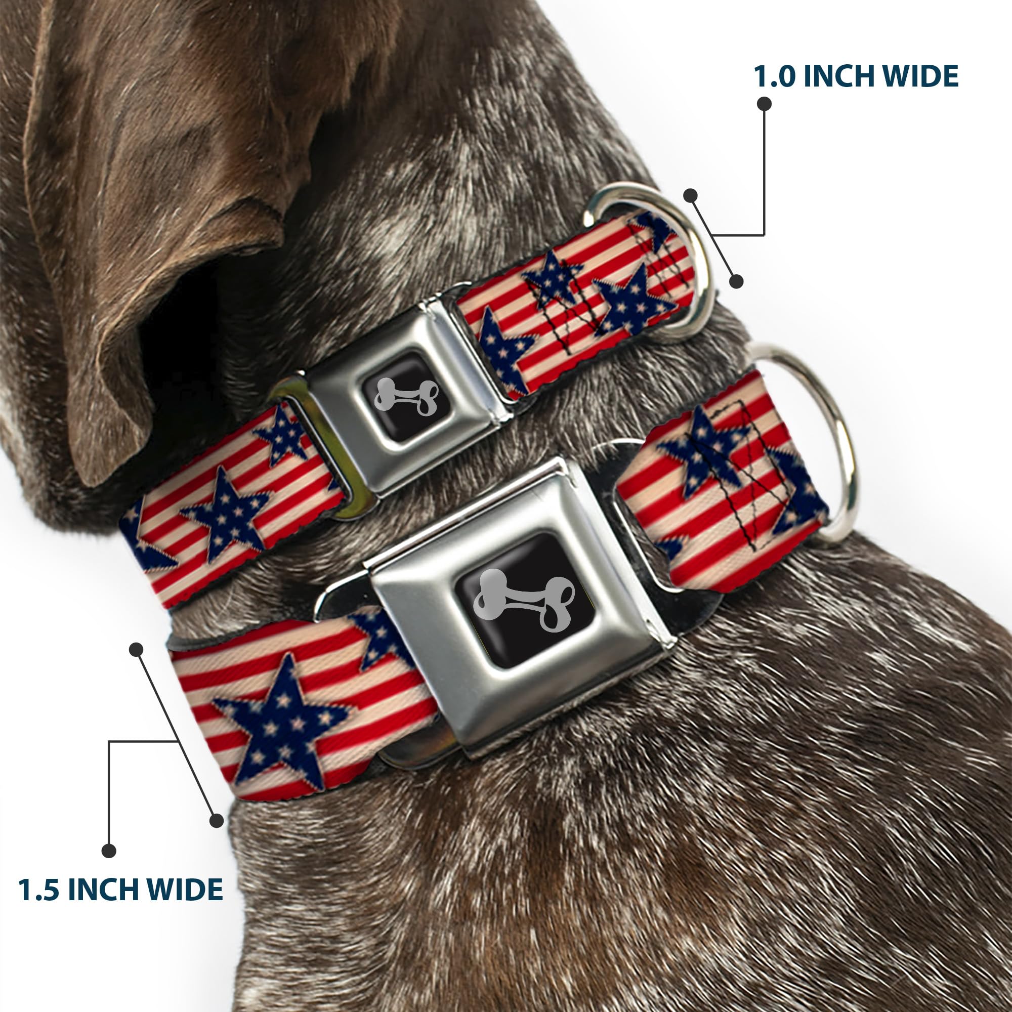 Buckle Down Americana Stelle e Strisce Rosso/Bianco/Blu/Bianco Collare Osso, Wide Large/18 – 81,3 cm