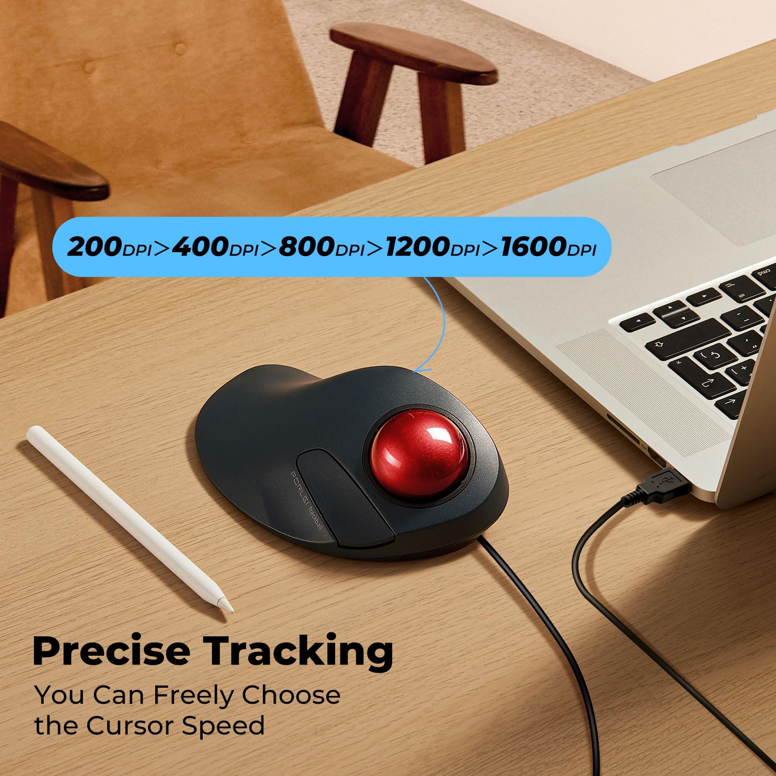 Souris filaire Trackball pour grandes mains, design ergonomique réduit la fatigue du poignet et des muscles, suivi de précision avec contrôle facile de l'index, compatible avec PC, ordinateur